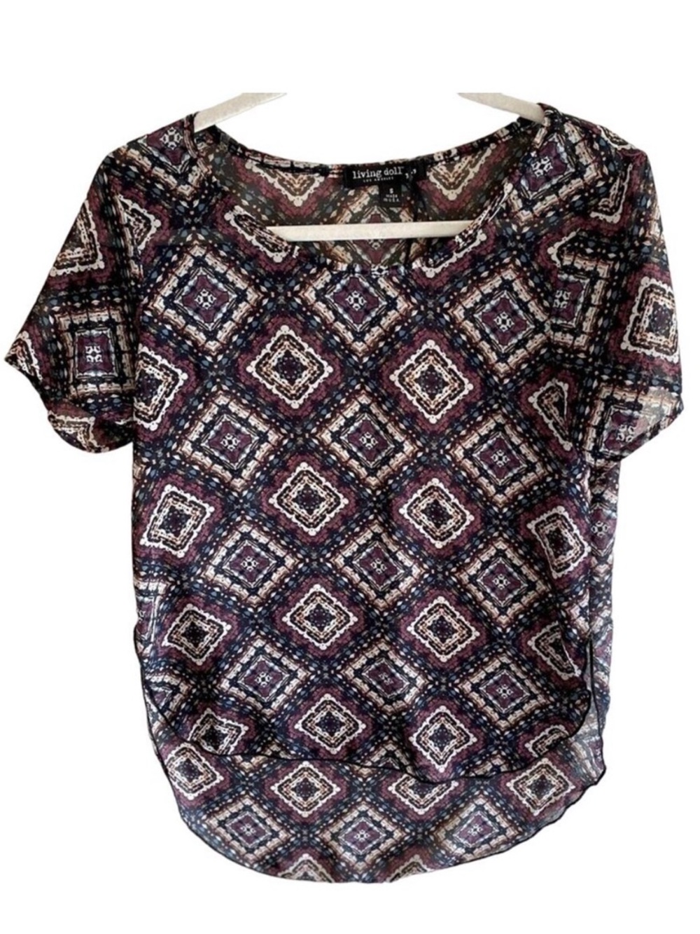 Living Doll Diamond Short Sleeve Blouse Small